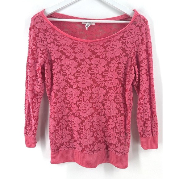 Aeropostale Tops - Aeropostle Pink Lace Top Shirt Blouse Sz L Long Sleeve Scoop Neck Y2K S1034‎